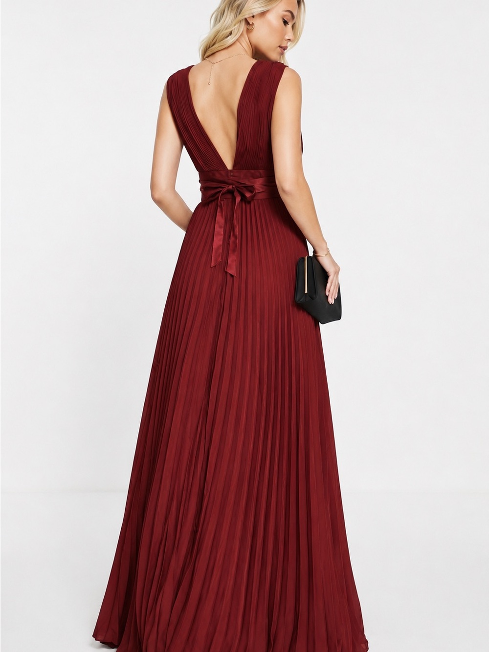 ASOS DESIGN Burgundy Pleated Maxi Dress Bridesmaid Wedding Guest Formal Size 12 - Picture 2 of 15